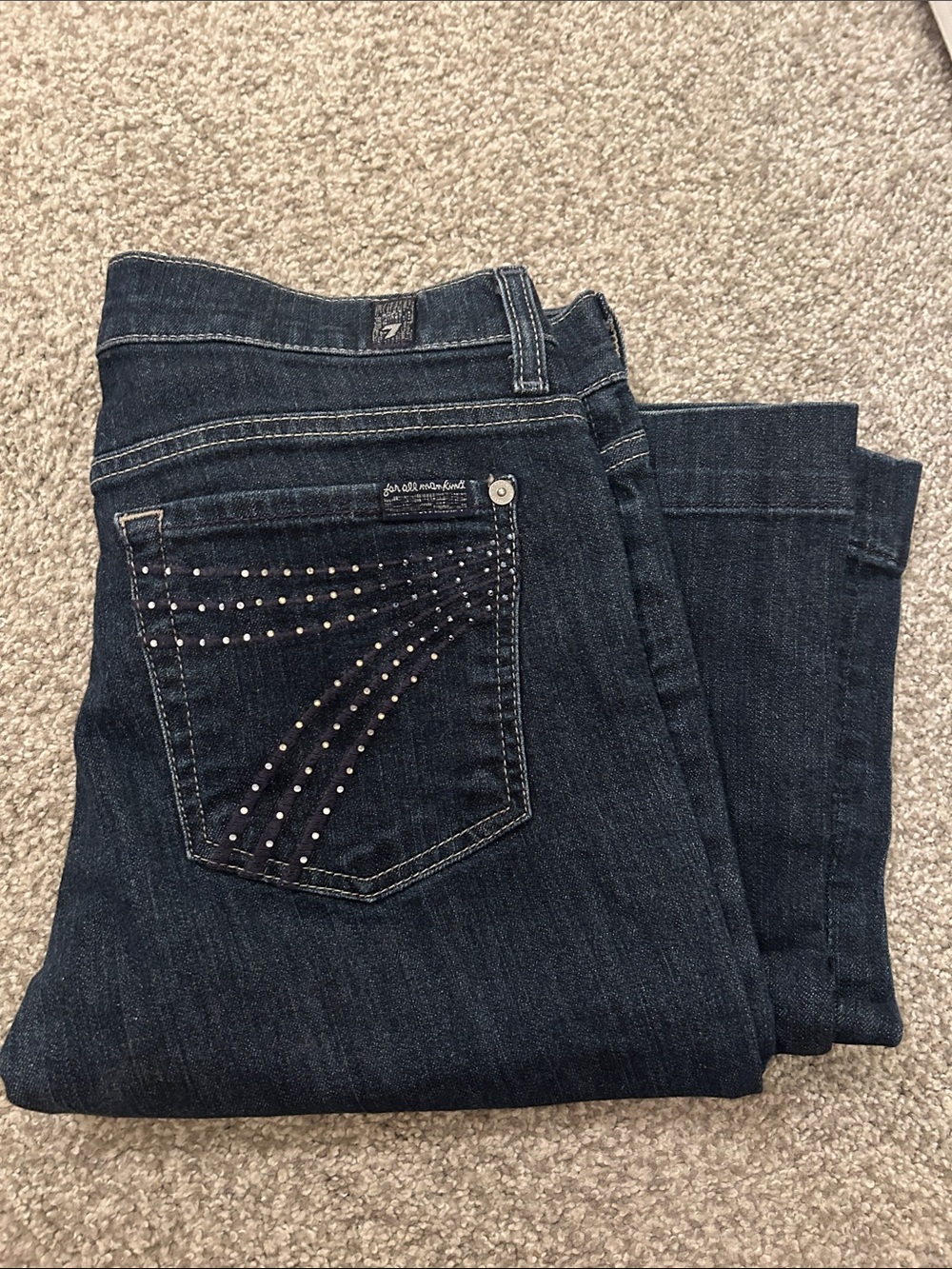 Dark Wash Women's Jeans with Studded Pocket Detail 7 Jeans